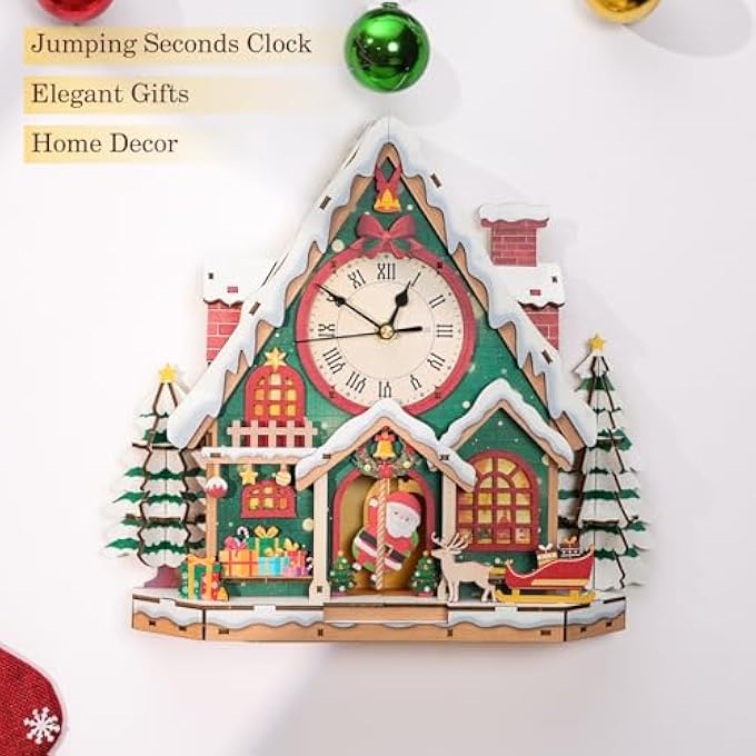 3D PUZZLES FOR ADULTS,CHRISTMAS SNOW HOUSE WOODEN PUZZLE MODEL KITS DIY WALL CLOCK PUZZLE WITH SWINGING PENDULUM, UNIQUE HOME DECOR, CREATIVE GIFTS(320X75X289MM) - Image 4